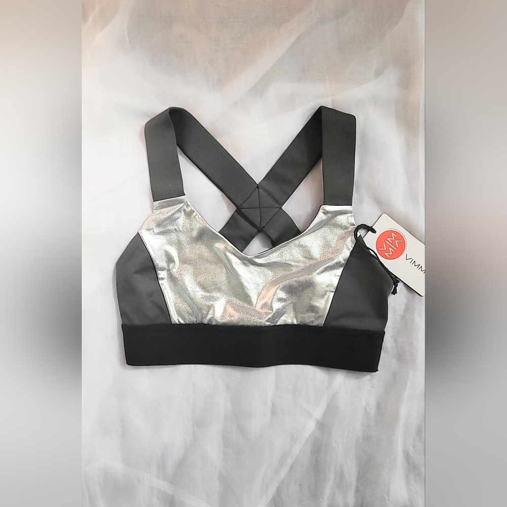 NWT!Fall Metallic Athleisure Yoga Workout Top Women's Vimmia Sport Bra Small Y2k